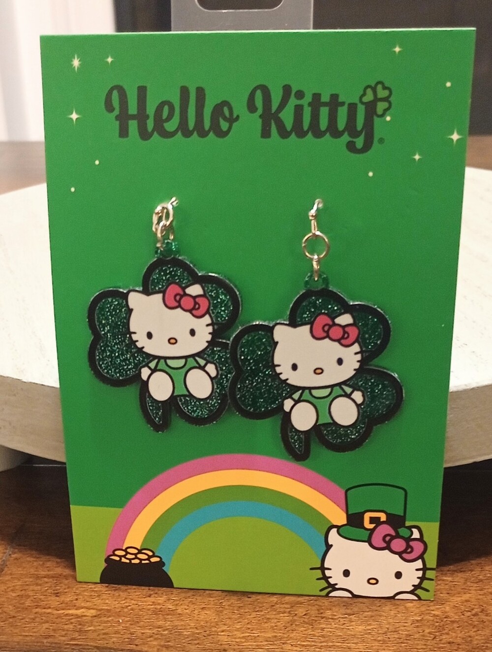 Hello Kitty Green Glitter Shamrock Dangle Earrings - Hello Kitty Kids Jewelry